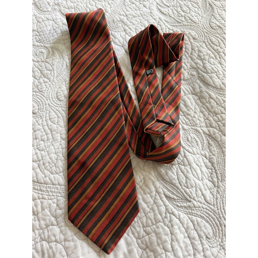 STEFANO RICCI Men's 100% Silk Tie LUXURY Tie Maroon  & Brown Striped Italy